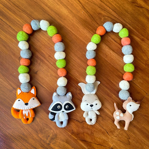 Woodland Animals and Felt Ball - Curtain Tie Pair